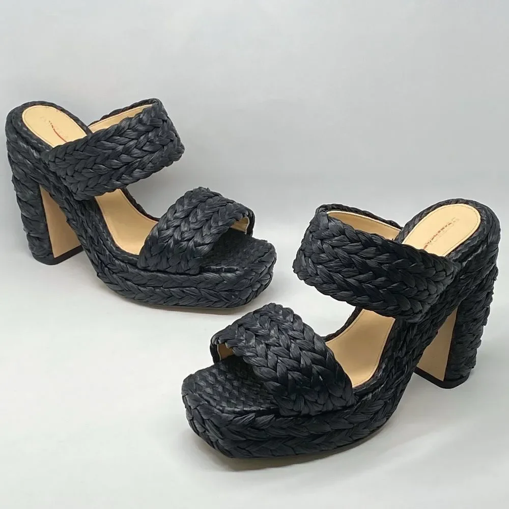 Bottega Veneta Trinity Weave Black Raffia Platform Sandals size 38